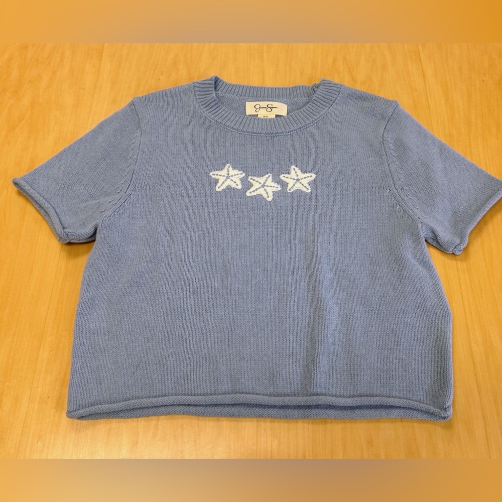 Jessica Simpson Blue Knit Short Sleeve Sweater w/Shells size medium